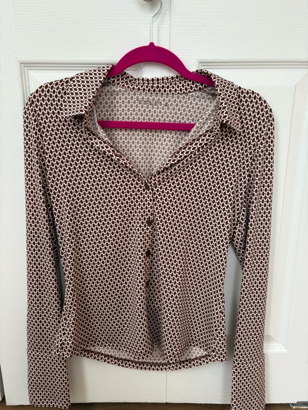 Abercrombie Brown Geometric Print Long-Sleeve Button Front Top